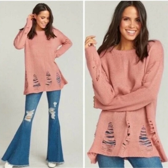 Show Me Your MuMu Tamaya Distressed Knit Oversized Sweater Mulberry Pink Size XS - Picture 1 of 13